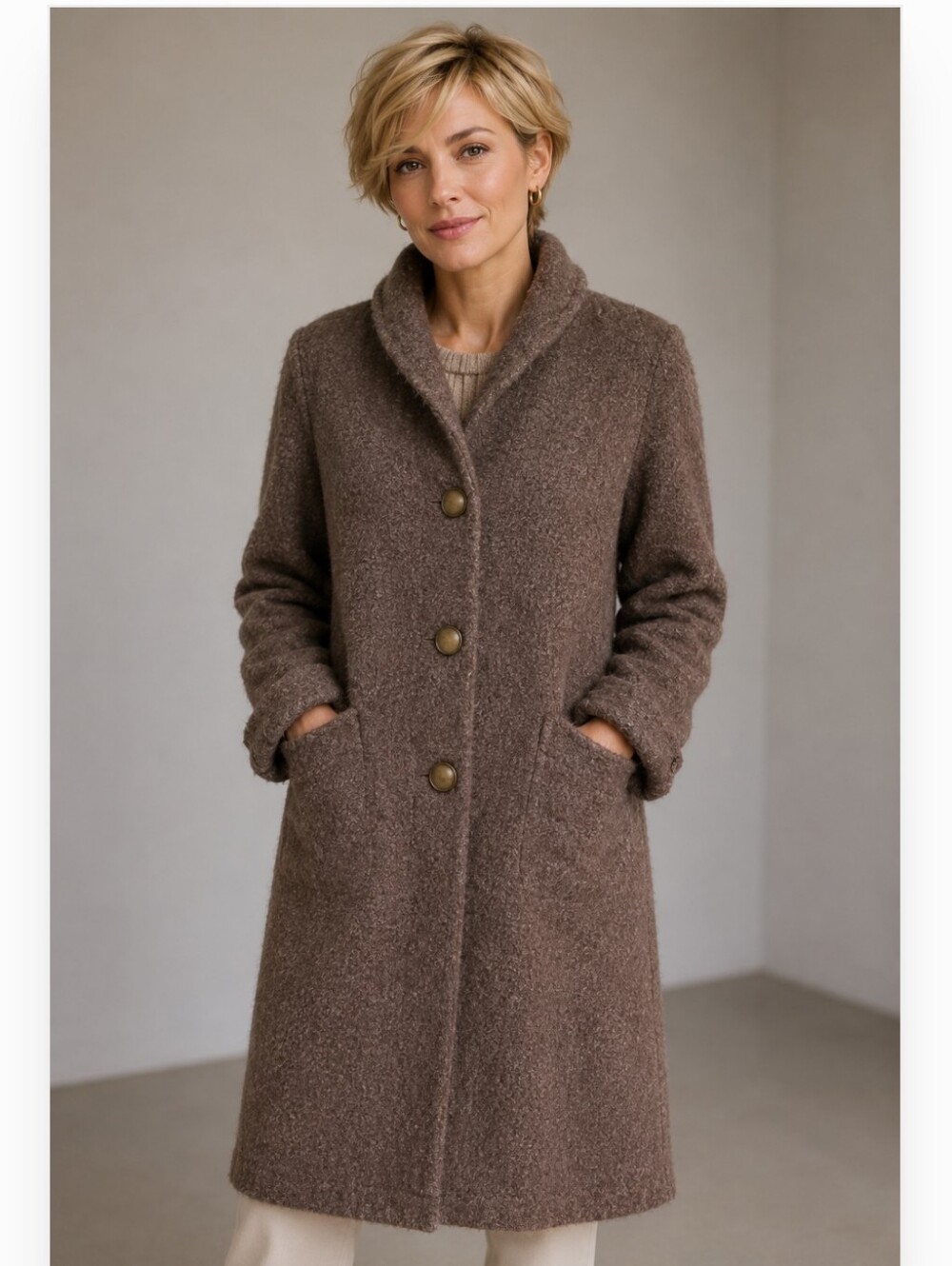 Vintage Forstmann 100% Virgin Wool Mary-Lane Boucle Brown Coat. XL.